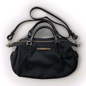 Brahmin Black Nylon Crossbody Strap Handbag Handles Clean Small Leather Trim